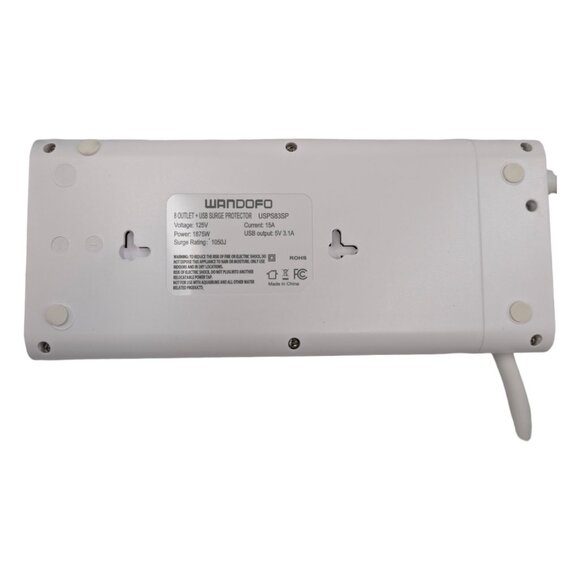 Wandofo Surge Protector Power Strip 8 Outlet 3 USB White 12' Cord Mountable - Picture 4 of 10